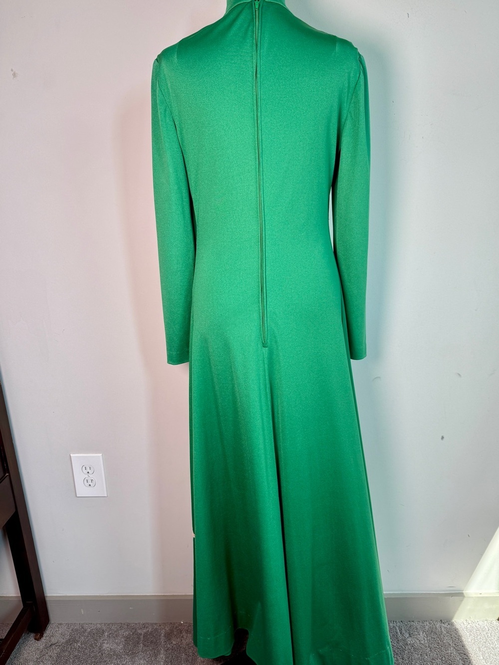 House of Branell Vintage 70s Green Maxi Dress Lace Appliqué - S/M - Picture 4 of 9